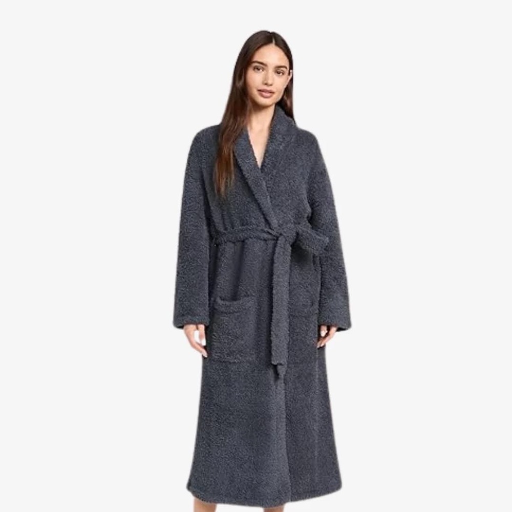 NEW Barefoot Dreams CozyChic Adult Robe Slate Blue Plush Unisex Shawl Collar